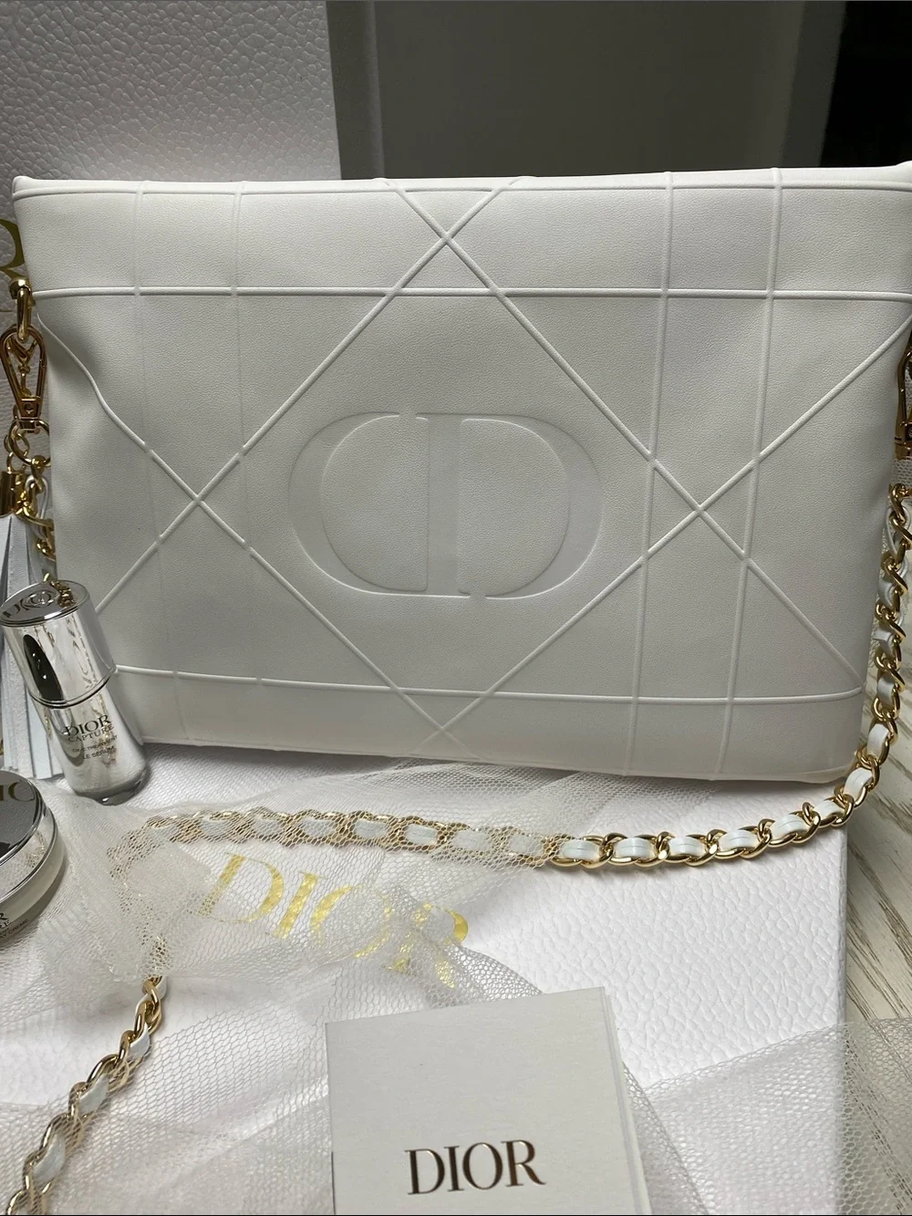 Dior Limited Edition White Quilted Faux Leather Pouch
